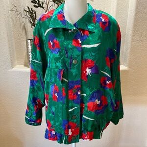 Silkworms Satin Oversized Multicolor Bomber Jacket Womens Lg *No Tag Pockets VTG